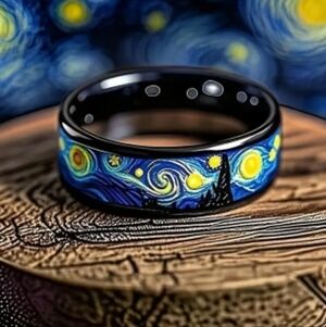 Vintage Vincent Van Gogh Titanium Luxury Wedding Band For Men Size 9-11